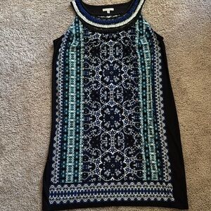 Sandra Darren Blue and Black Patterned Dress
